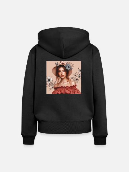 Mädchen mit Hut. - Frauen Premium Bio Zip Hoodie - Schwarz