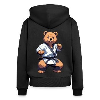 Karate Bear with Black Belt Karate Bär - Frauen Premium Bio Zip Hoodie - Schwarz - Hinten - Julia (174cm)