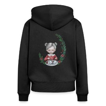 MEOW - Kunst für Tierrechte - Frauen Premium Bio Zip Hoodie - Schwarz - Hinten - Julia (174cm)