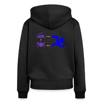 Geschenk für Schwimmer: Eat Sleep Swim Repeat - Frauen Premium Bio Zip Hoodie - Schwarz - Hinten - Julia (174cm)