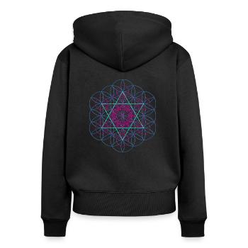Fleur de la vie - Metatronwürfel libre - Sweat à capuche zippé Premium bio Femme - noir - Dos - Julia (174cm)