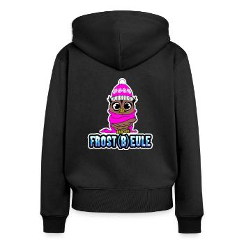 Frost(b)eule - Frierende Eule - Frauen Premium Bio Zip Hoodie - Schwarz - Hinten - Julia (174cm)