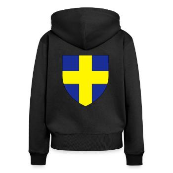 Blason villeToulon Var - Sweat à capuche zippé Premium bio Femme - noir - Dos - Julia (174cm)