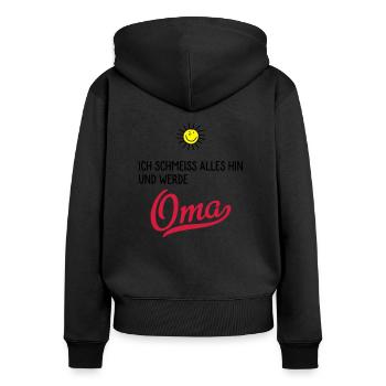 oma - Frauen Premium Bio Zip Hoodie - Schwarz - Hinten - Julia (174cm)