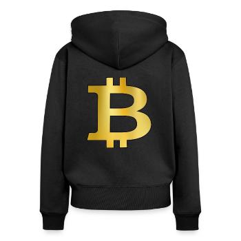 Bitcoin - Sweat à capuche zippé Premium bio Femme - noir - Dos - Julia (174cm)