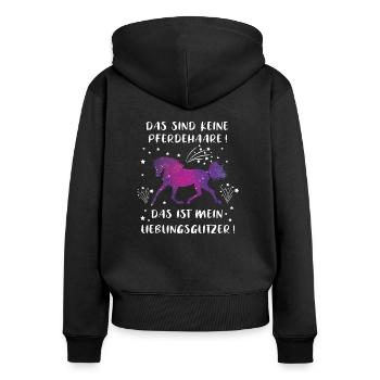 Pferdehaare Glitzer Lustiger Pferdespruch Geschenk - Frauen Premium Bio Zip Hoodie - Schwarz - Hinten - Julia (174cm)