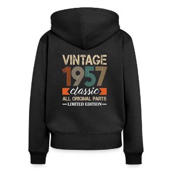 Naissance 1957 naissance anniversaire rétro - Sweat à capuche zippé Premium bio Femme - noir - Dos - Julia (174cm)