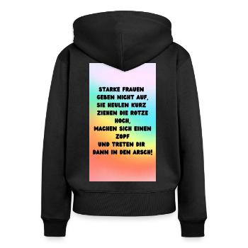 Starke Frauen - Frauen Premium Bio Zip Hoodie - Schwarz - Hinten - Julia (174cm)