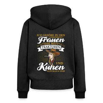 Kuh Rinder Landwirtin Traktoren Kühe Bäuerin - Frauen Premium Bio Zip Hoodie - Schwarz - Hinten - Julia (174cm)