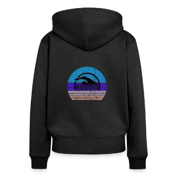 Schwimmen Schwimmer Retro - Frauen Premium Bio Zip Hoodie - Schwarz - Hinten - Julia (174cm)