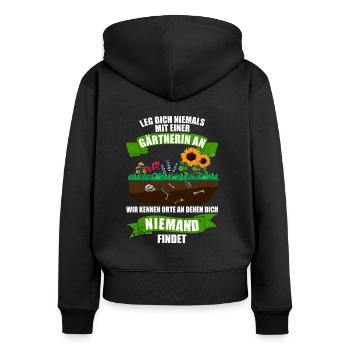 Anlegen Gärtnerin Hobbygärtnerin - Frauen Premium Bio Zip Hoodie - Schwarz - Hinten - Julia (174cm)