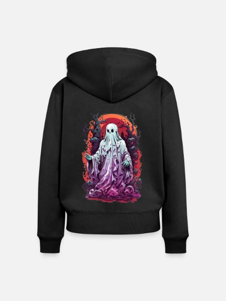 Halloween Geist - Frauen Premium Bio Zip Hoodie - Schwarz