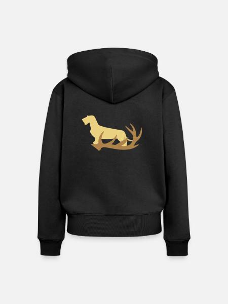 Rauhaardackel mit Geweih - Frauen Premium Bio Zip Hoodie - Schwarz
