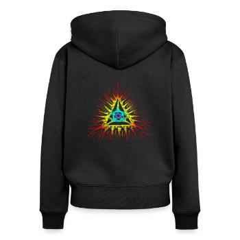 Pentagramme, l'œil du dieu, symbole omniscience - Sweat à capuche zippé Premium bio Femme - noir - Dos - Julia (174cm)