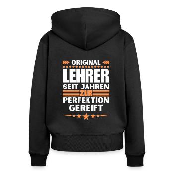 Zur Perfektion gereifter Lehrer - Frauen Premium Bio Zip Hoodie - Schwarz - Hinten - Julia (174cm)