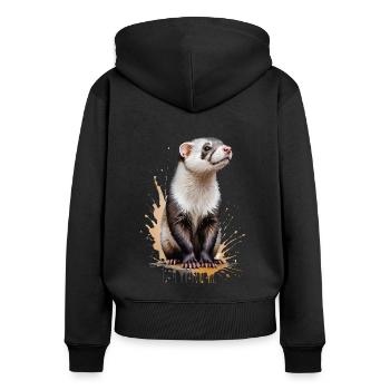 Frettchen Aquarell - Verspieltes Fellknäuel - Frauen Premium Bio Zip Hoodie - Schwarz - Hinten - Julia (174cm)