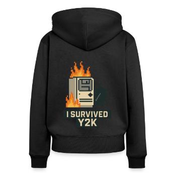 Y2K Pixel-Katastrophe – Ich lebe! - Frauen Premium Bio Zip Hoodie - Schwarz - Hinten - Julia (174cm)