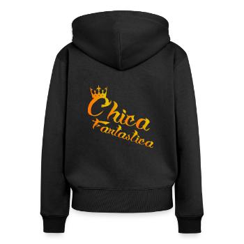 Chica Fantastica dos-santos-fashion - Frauen Premium Bio Zip Hoodie - Schwarz - Hinten - Julia (174cm)
