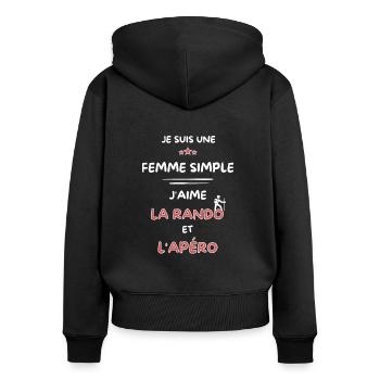 Femme simple, j'aime la rando et l'apéro ! cadeau - Sweat à capuche zippé Premium bio Femme - noir - Dos - Julia (174cm)