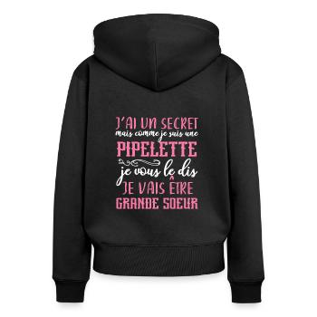 je suis une pipelette je vais être grande soeur - Sweat à capuche zippé Premium bio Femme - noir - Dos - Julia (174cm)