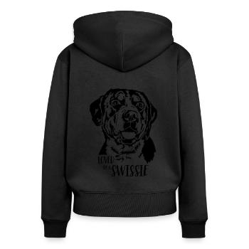 Adoré par un grand bouvier suisse Swissie - Sweat à capuche zippé Premium bio Femme - noir - Dos - Julia (174cm)
