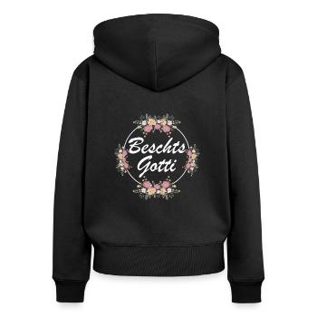 Beschts Gotti - Frauen Premium Bio Zip Hoodie - Schwarz - Hinten - Julia (174cm)