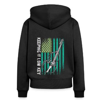 Plus de contrebasse basse avec drapeau américain - Sweat à capuche zippé Premium bio Femme - noir - Dos - Julia (174cm)