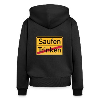 Saufen - Frauen Premium Bio Zip Hoodie - Schwarz - Hinten - Julia (174cm)