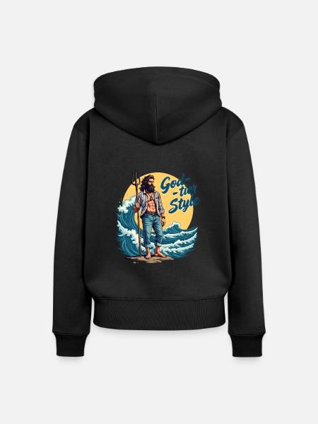 God Tier Style - Hipster Poseidon - Frauen Premium Bio Zip Hoodie - Schwarz