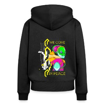 Future Rétro Synthwave Science-fiction - Sweat à capuche zippé Premium bio Femme - noir - Dos - Julia (174cm)