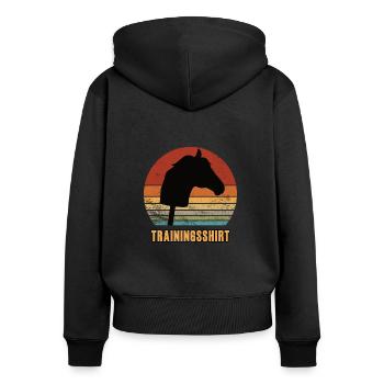 Reiten Trainingsshirt Hobby Horse Pferdekopf - Frauen Premium Bio Zip Hoodie - Schwarz - Hinten - Julia (174cm)