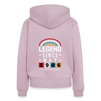 1986 Légende depuis le cadeau d’anniversaire Mai - Sweat à capuche zippé Premium bio Femme - rose poudré - Dos - Julia (174cm)