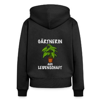 Gärtnerin Leidenschaft für Gärtner Frauen Garten - Frauen Premium Bio Zip Hoodie - Schwarz - Hinten - Julia (174cm)