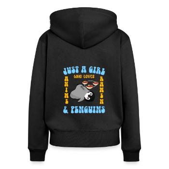 Nur ein Mädchen was Anime Ramen und Pinguine liebt - Frauen Premium Bio Zip Hoodie - Schwarz - Hinten - Julia (174cm)