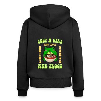 Nur ein Mädchen was Anime Ramen und Frösche liebt - Frauen Premium Bio Zip Hoodie - Schwarz - Hinten - Julia (174cm)