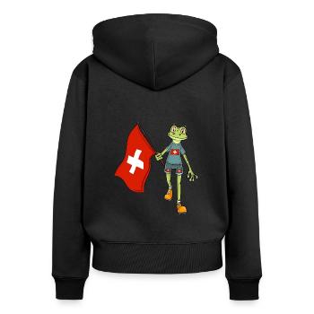 Grenouille suisse - Sweat à capuche zippé Premium bio Femme - noir - Dos - Julia (174cm)
