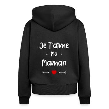 je t'aime mon maman - Sweat à capuche zippé Premium bio Femme - noir - Dos - Julia (174cm)