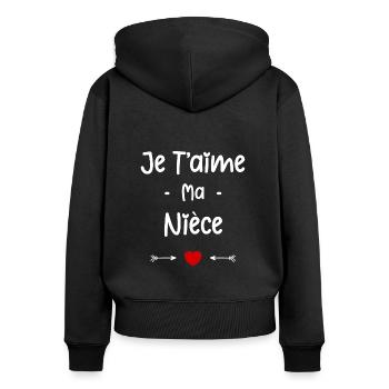 je t'aime ma Nièce - Sweat à capuche zippé Premium bio Femme - noir - Dos - Julia (174cm)