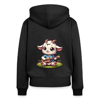 Cute Goat Playing Guitar Animal Lover Farm - Women's Premium Organic Zip Hoodie - black - Back - Julia (174cm)