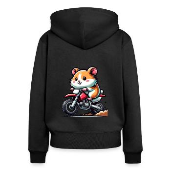Süßer Hamster Enduro Motocross Fan - Frauen Premium Bio Zip Hoodie - Schwarz - Hinten - Julia (174cm)