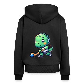 Équipe de joueurs de hockey dinosaure mignon Dino - Sweat à capuche zippé Premium bio Femme - noir - Dos - Julia (174cm)