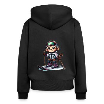 Cute Skier Monkey - Frauen Premium Bio Zip Hoodie - Schwarz - Hinten - Julia (174cm)