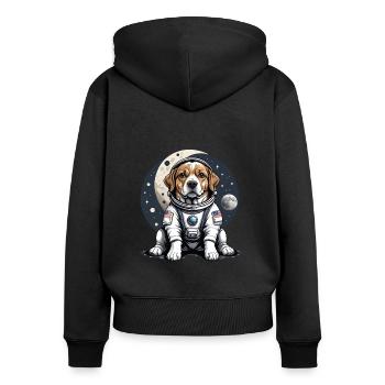 Hund Astronaut Dog Weltall Hundeliebe Geschenk - Frauen Premium Bio Zip Hoodie - Schwarz - Hinten - Julia (174cm)