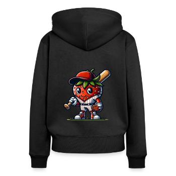 Drôle de joueur de baseball fraise sport - Sweat à capuche zippé Premium bio Femme - noir - Dos - Julia (174cm)