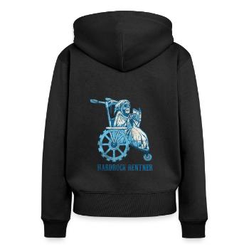 Heavymetal, Hardrock Rentner, Rock Musik, Skelett - Frauen Premium Bio Zip Hoodie - Schwarz - Hinten - Julia (174cm)