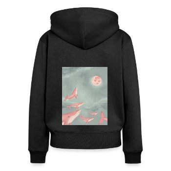 Wale in den Wolken - Frauen Premium Bio Zip Hoodie - Schwarz - Hinten - Julia (174cm)