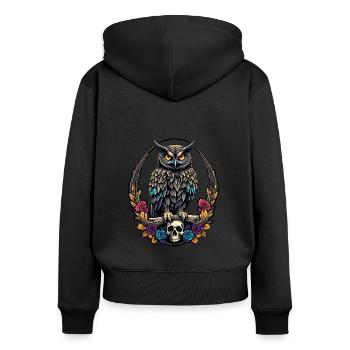 Hibou décoratif avec crâne et pétales de rose - Sweat à capuche zippé Premium bio Femme - noir - Dos - Julia (174cm)