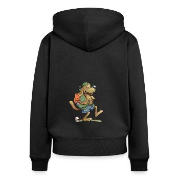 Wanderer Hund - Frauen Premium Bio Zip Hoodie - Schwarz - Hinten - Julia (174cm)