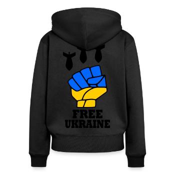 Ukraine - Frauen Premium Bio Zip Hoodie - Schwarz - Hinten - Julia (174cm)