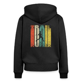 Trail runner look usé vintage - Sweat à capuche zippé Premium bio Femme - noir - Dos - Julia (174cm)